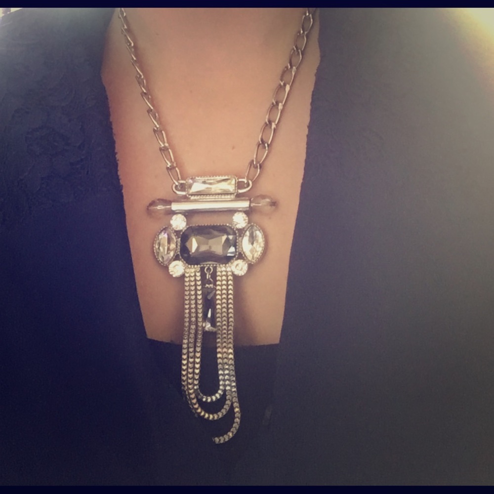 Silver chain statement necklace