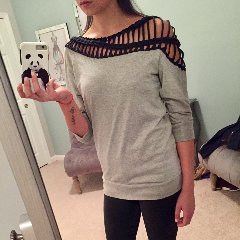 Urban Outfitters Gray Top w/ Macrame Detailing