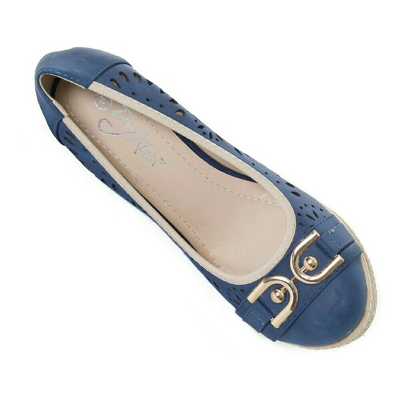 Women Wedge Espadrilles with Buckle, HW-1674, Blue - Picture 2 of 5