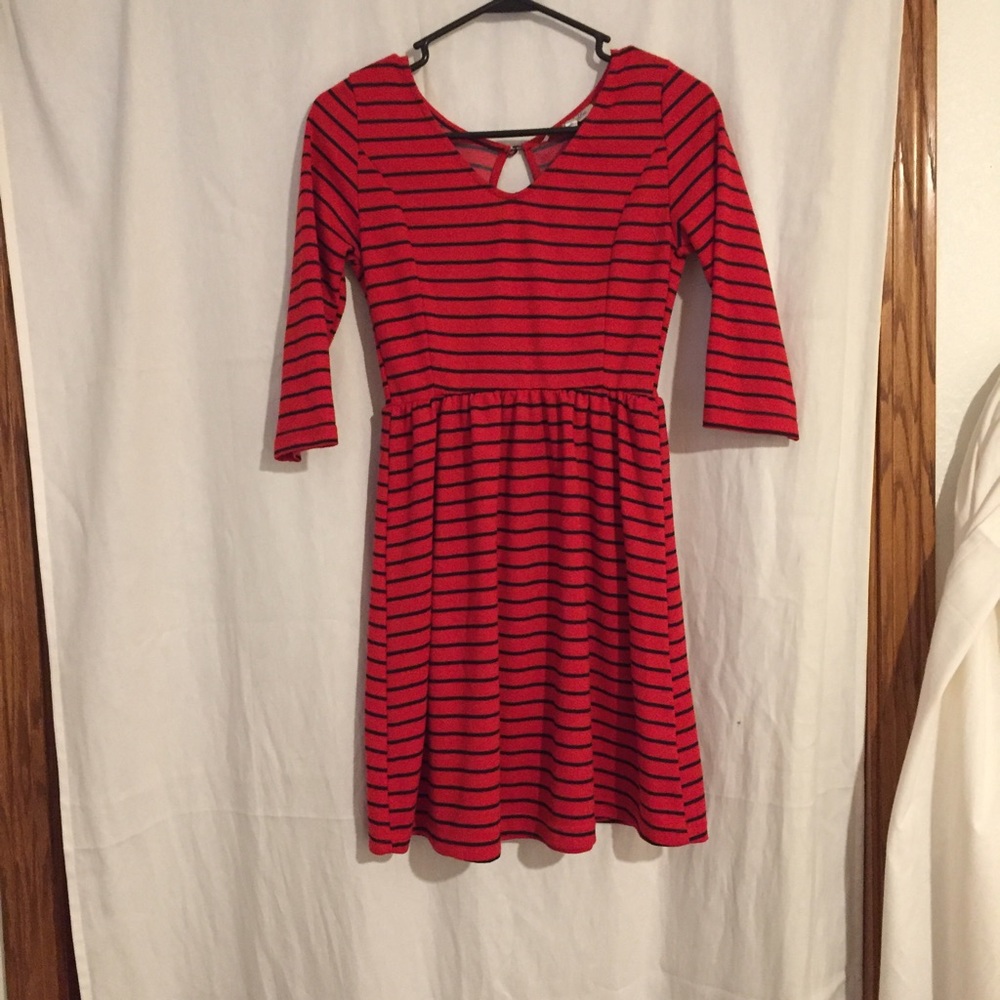 Red and Black 3/4 Skater Dress