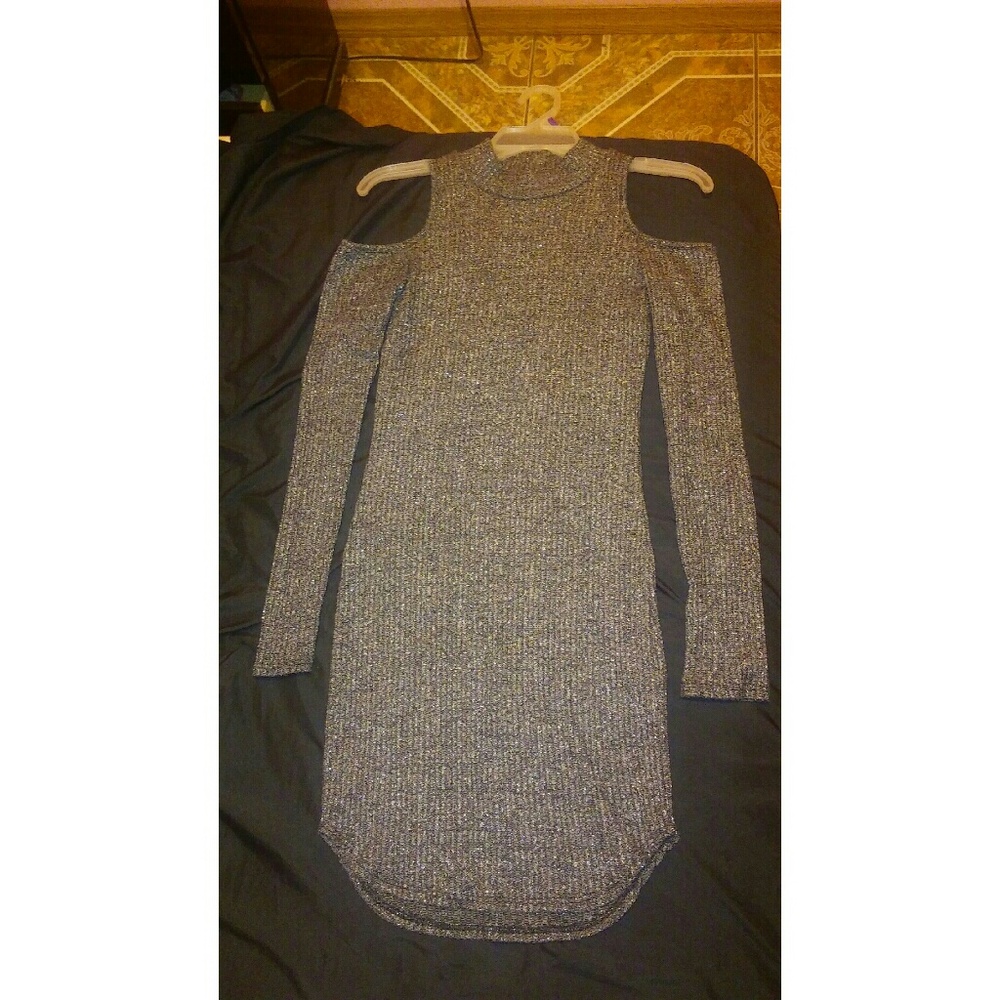 Dark grey shoulder open mini dress