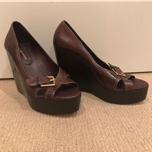BCBG Max Azria brown wedges platform spring sandal