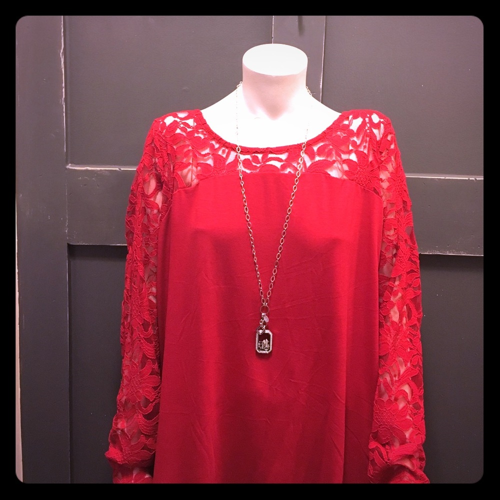 Torrid red lace accent blouse