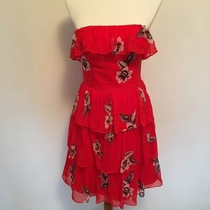 Red floral tiered dress , White House black market