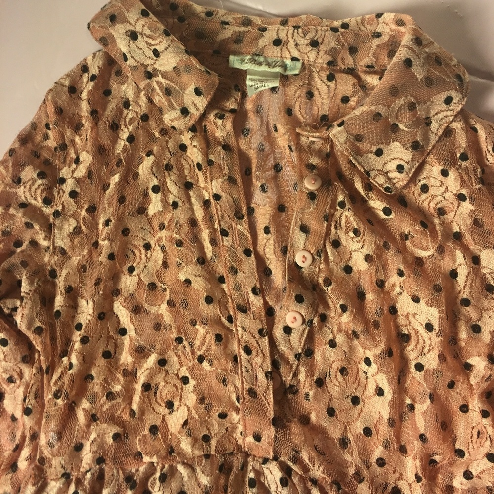 Small Rose Pink w/ Black Polka dots Lace Blouse