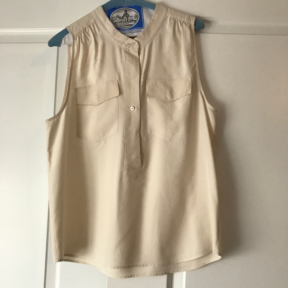 J. Crew 100% Silk Ivory Sleeveless Top 2 Pockets