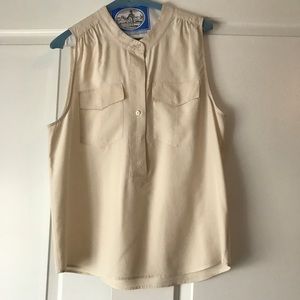 J. Crew 100% Silk Ivory Sleeveless Top 2 Pockets