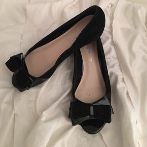 Black suede Franco Sarto bow flats