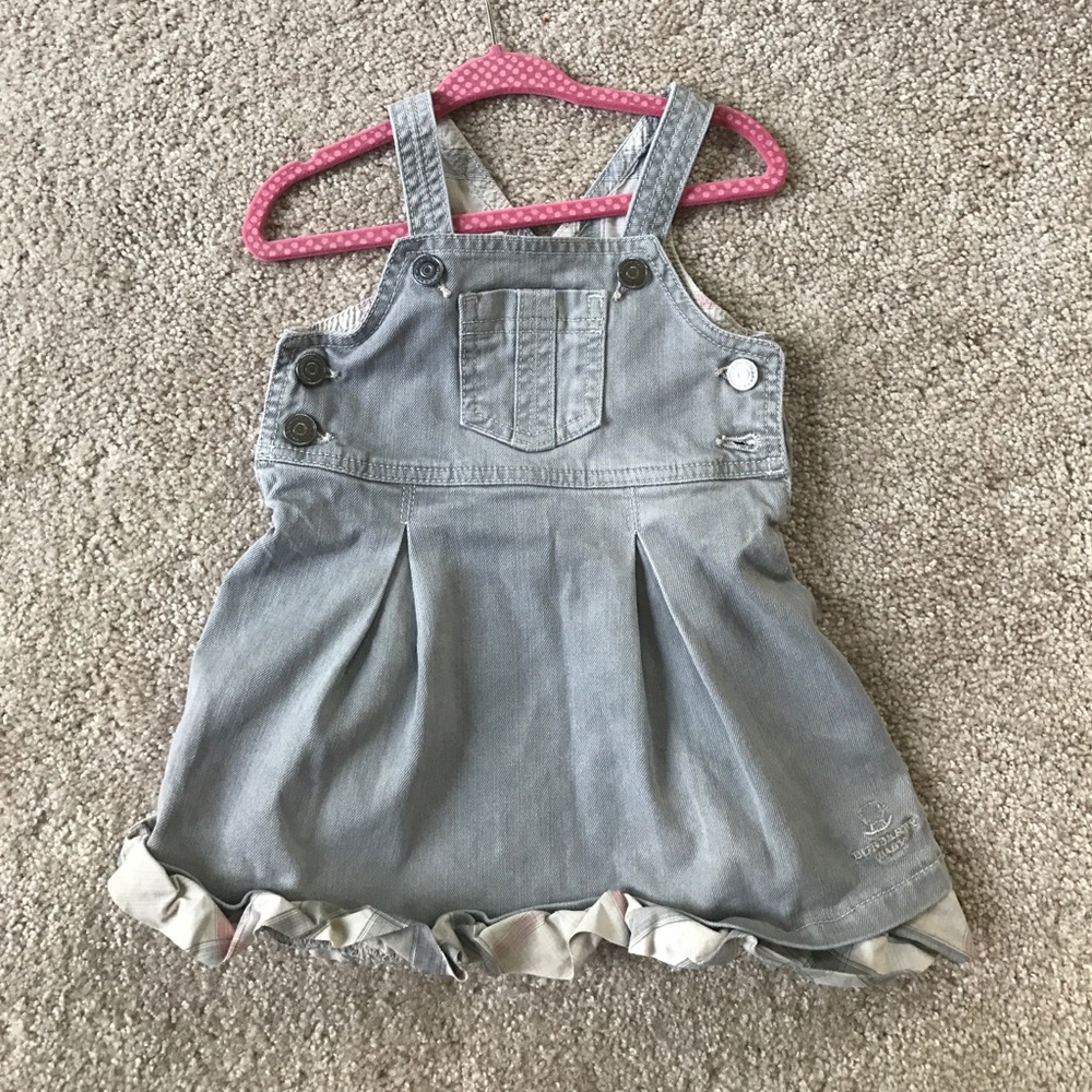 Burberry Baby grey wash denim overall skirt romper