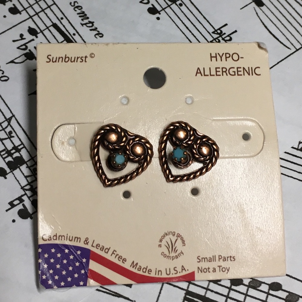 2 for $30 Bronze and Turquoise Heart Earrings