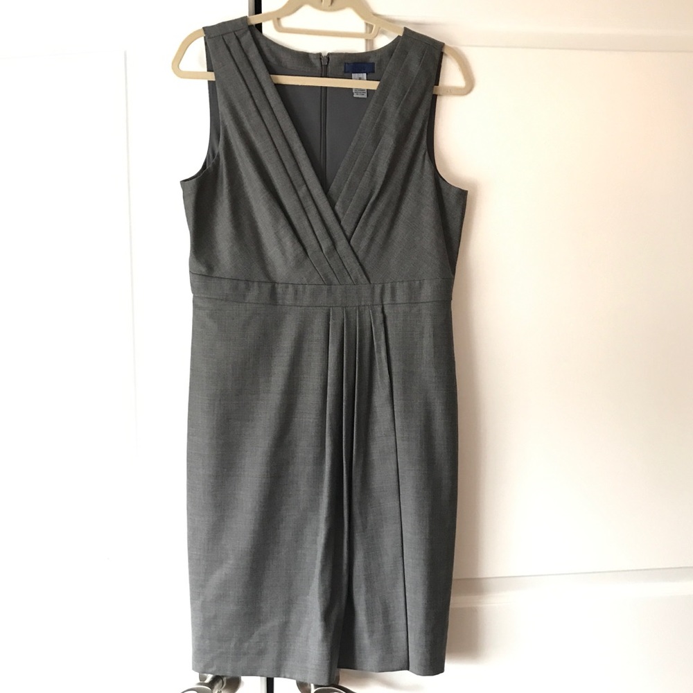J. Crew Gray Wool Pleated Sleeveless Sheath Dress