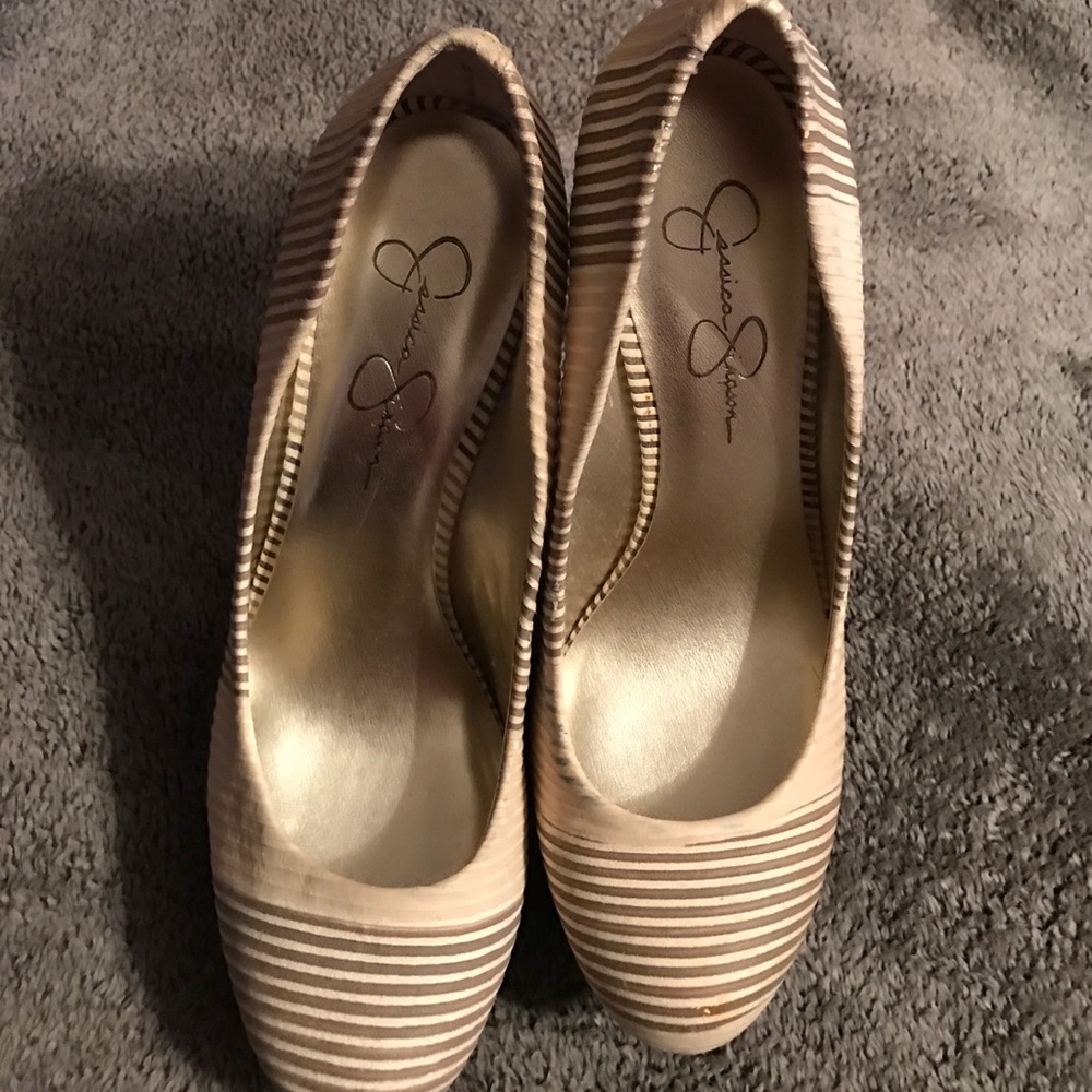 Jessica Simpson brown stripped platform heels