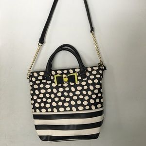Betsey Johnson black polka dot and stripe bag