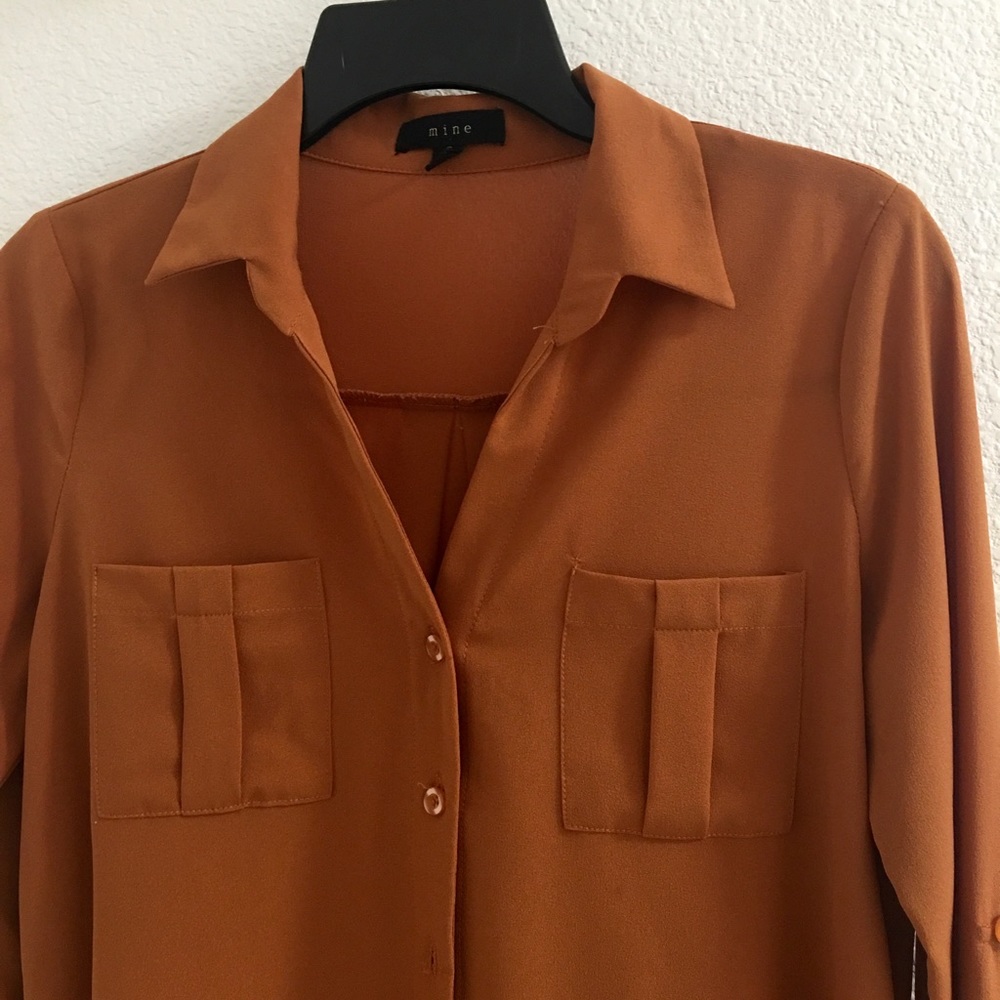 Brown Chiffon Button-Up Blouse - Picture 2 of 4