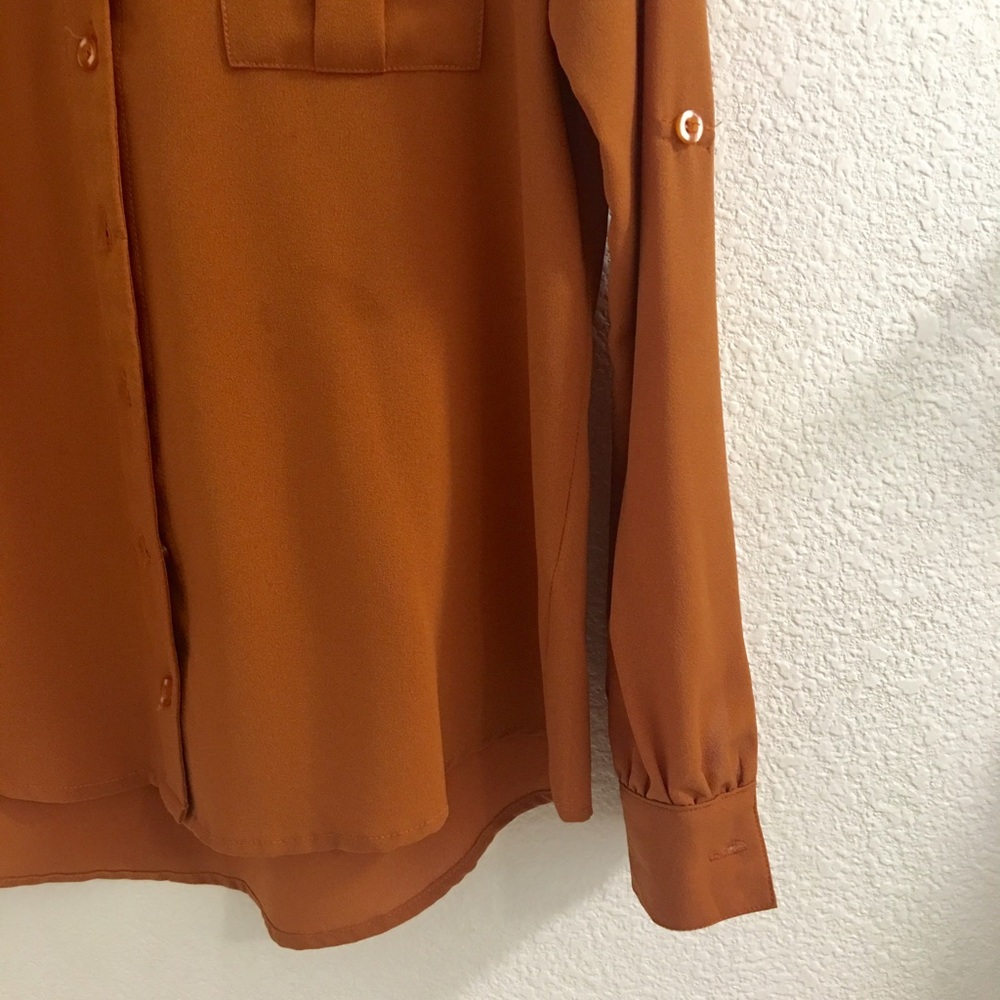Brown Chiffon Button-Up Blouse - Picture 3 of 4