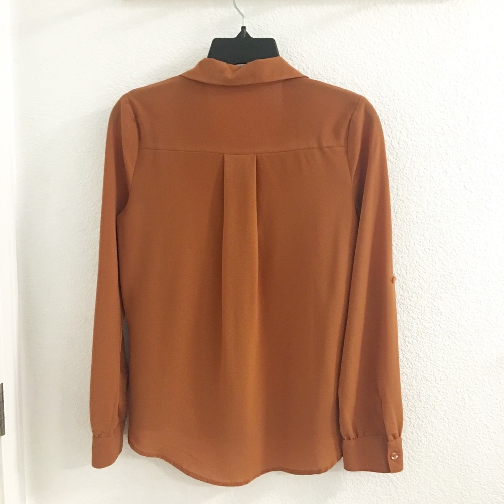 Brown Chiffon Button-Up Blouse - Picture 4 of 4