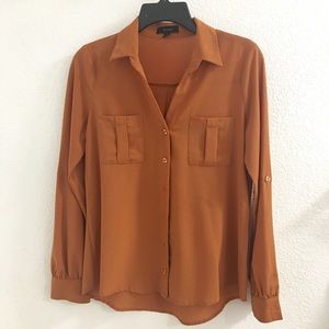 Brown Chiffon Button-Up Blouse