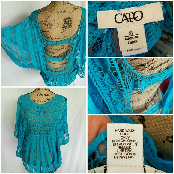 Cato Tops - Beautiful Turquoise Crocheted Lace Kimono