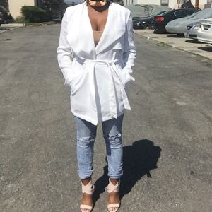Forever21 White Front Tie Lightweight Long Duster
