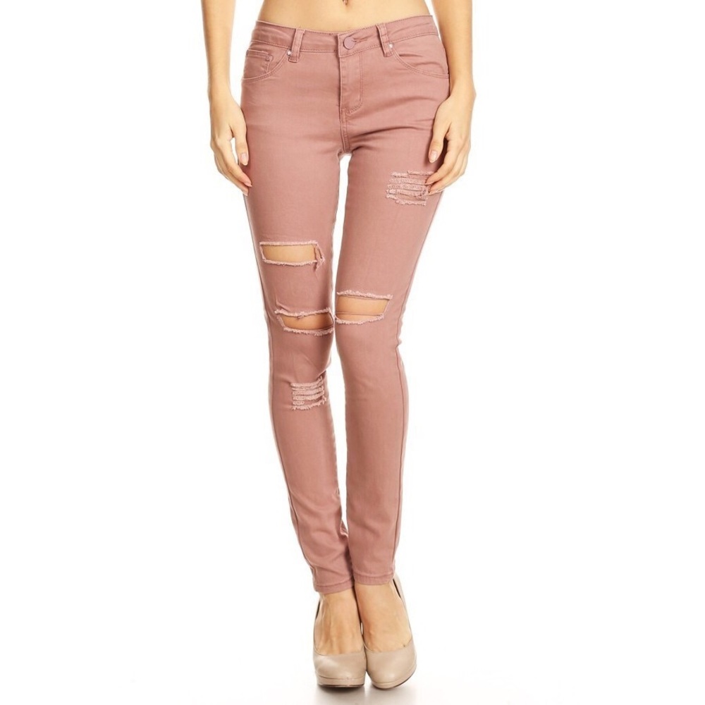 SASHA mauve ripped denim skinny jeans