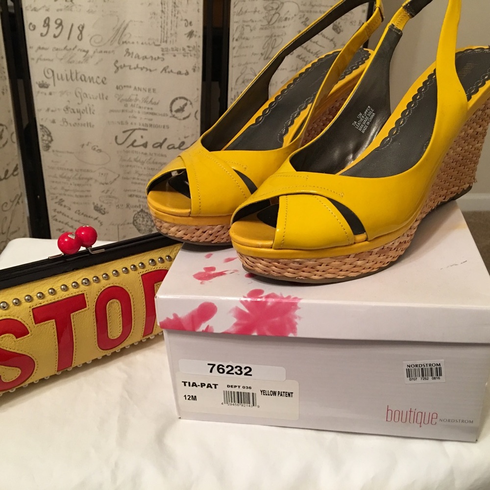 Nordstrom Yellow Tia Patent Leather Wedges ❤️