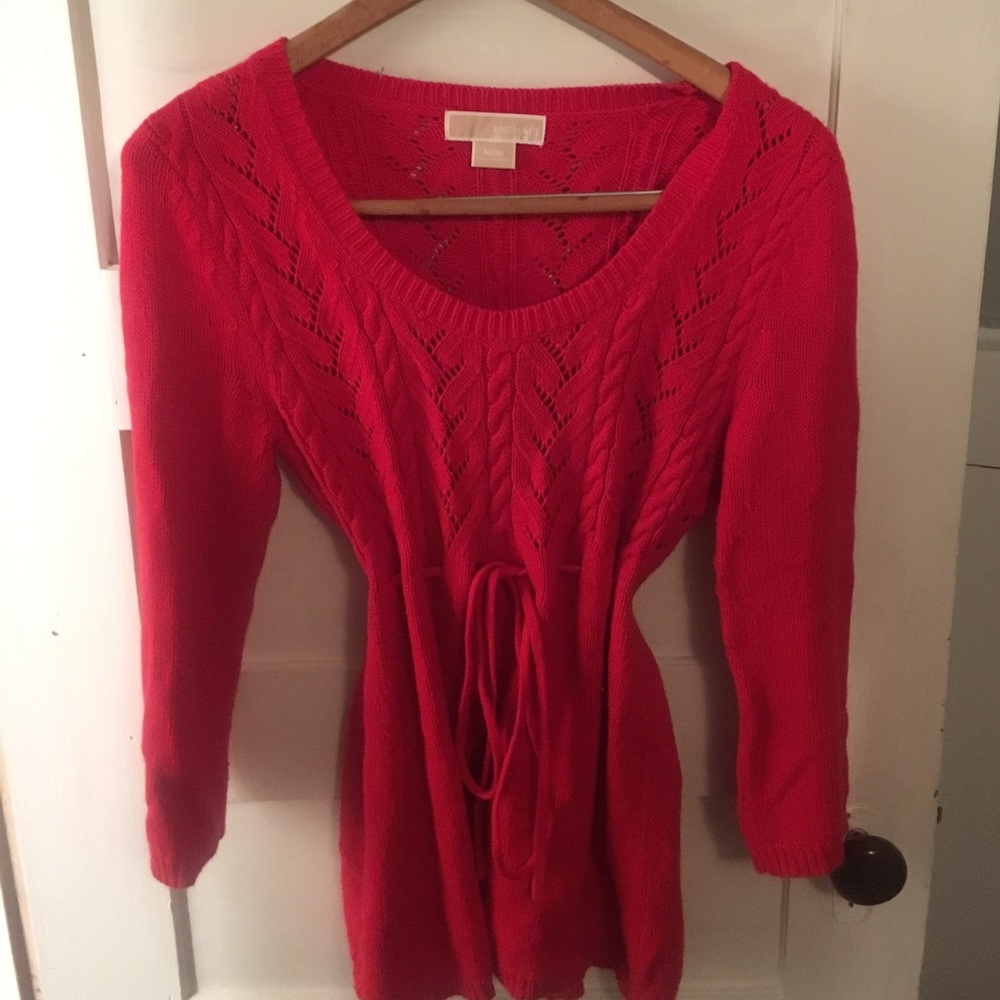 Michael Kors Red Tie Waist Sweater