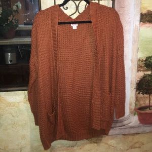 Burnt orange knit cardigan with pockets