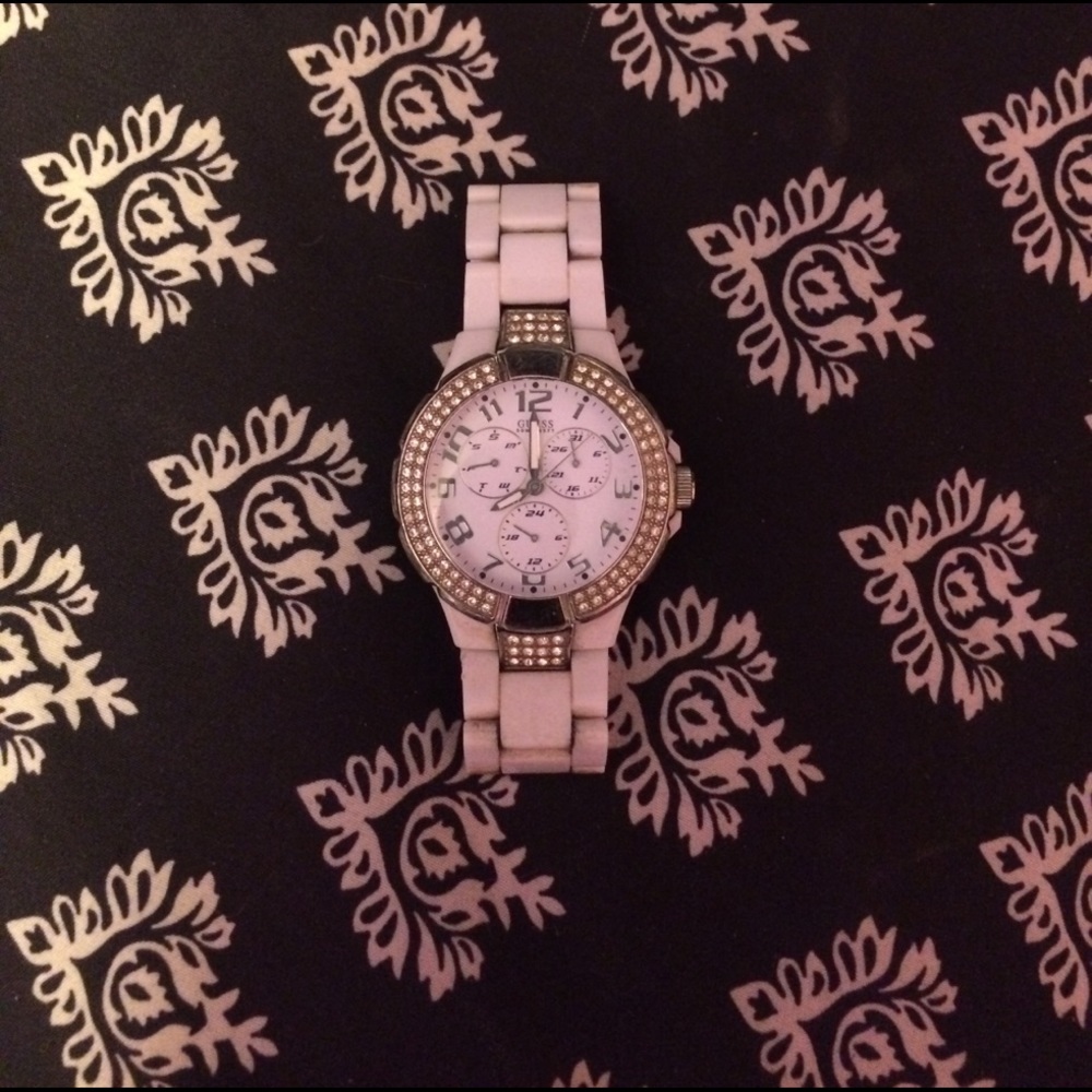 White Rhinestone Guess Watch