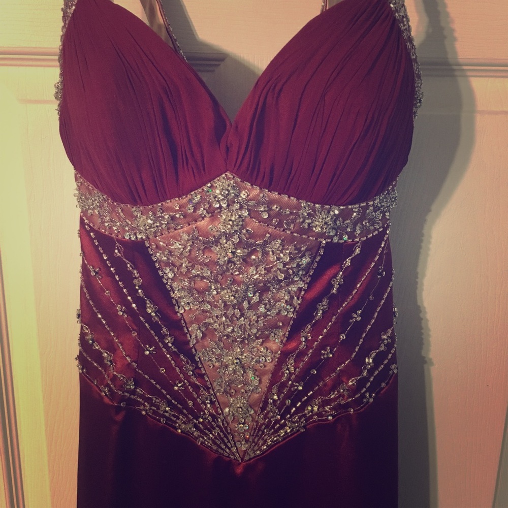 PROM DRESS! Precious Formals Burgancy Satin Dress