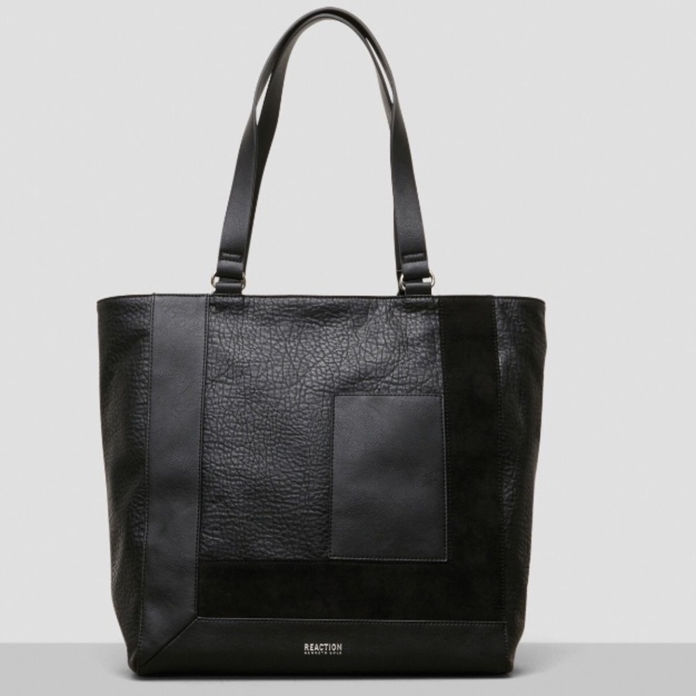 Kenneth Cole Pocket Bag Shopper Faux Leather Tote Black Classic Elega