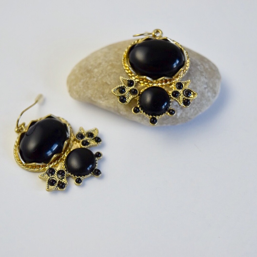 Black & Gold Cabochon Earrings
