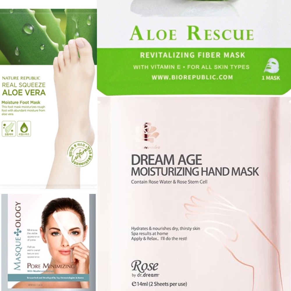4 MASKS! Aloe Foot & Face! Rose Hand! Pore Face!