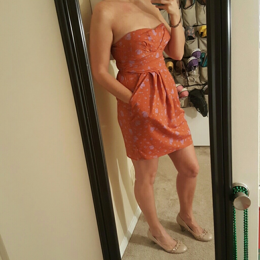 Saucy Strapless Burnt Orange Dress W/POCKETS