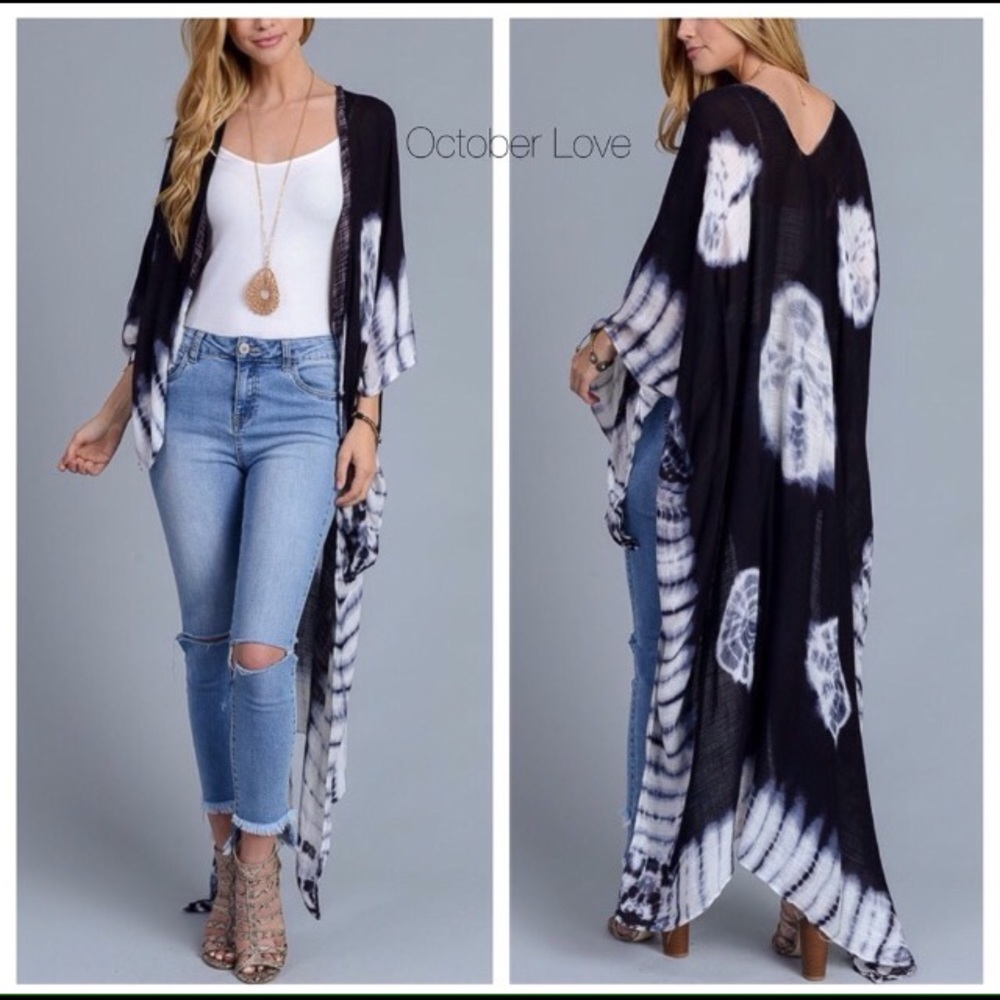 Long Navy Blue Tye Die Wrap Cape - Picture 5 of 7