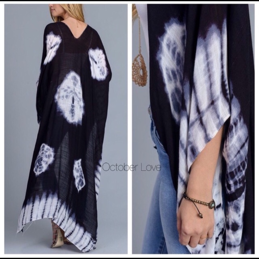 Long Navy Blue Tye Die Wrap Cape - Picture 6 of 7