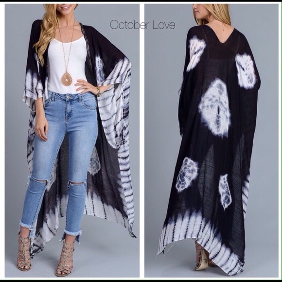 Long Navy Blue Tye Die Wrap Cape - Picture 4 of 7