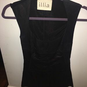 illia black leather stretch tank top