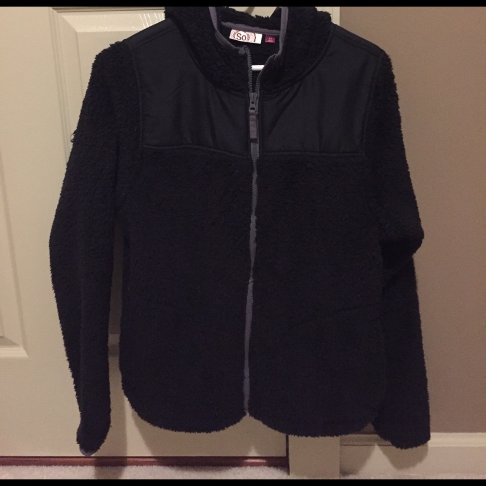 Black soft fleece jacket with hood