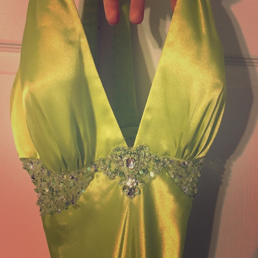 PROM: Mori Lee Lime green satin prom dress