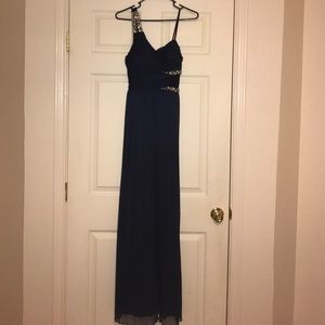 One strap midnight navy prom dress