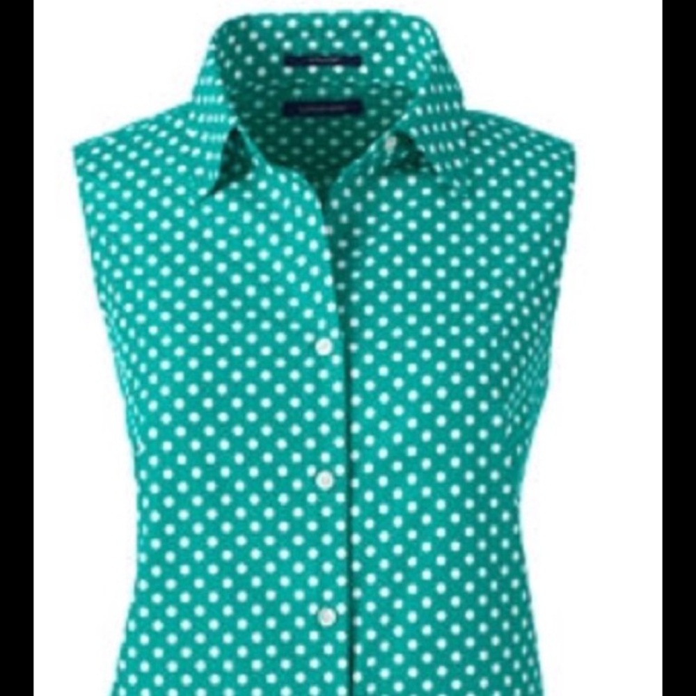 Lands End  women sleeveless aqua green dots