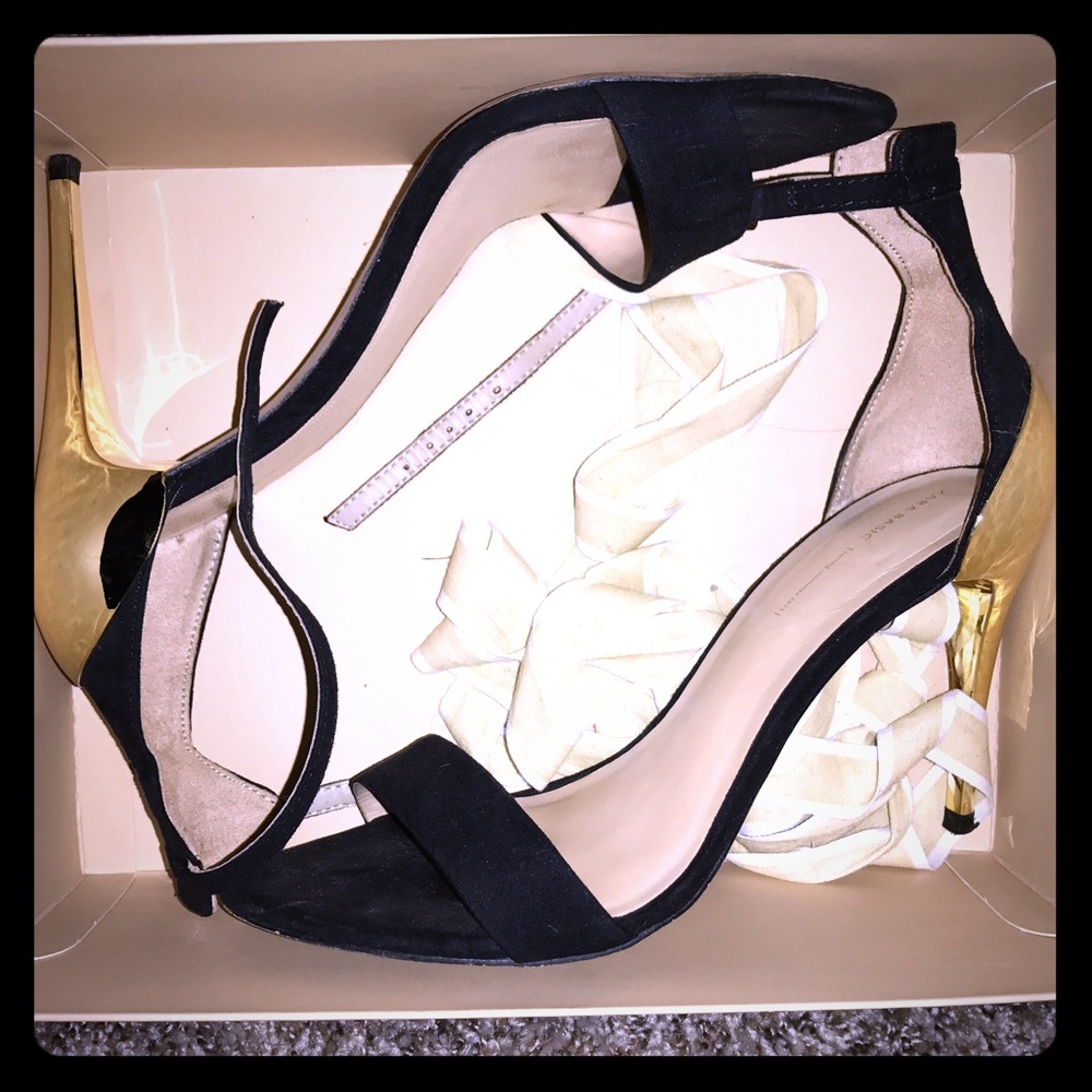 Zara Basic black and gold heels.