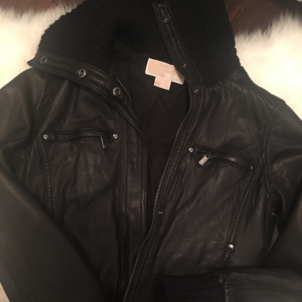 Black MK leather bomber coat 😍😍 only worn once