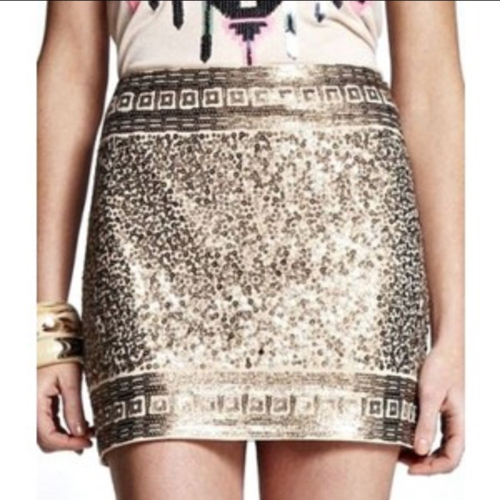 Express gold sequin mini skirt