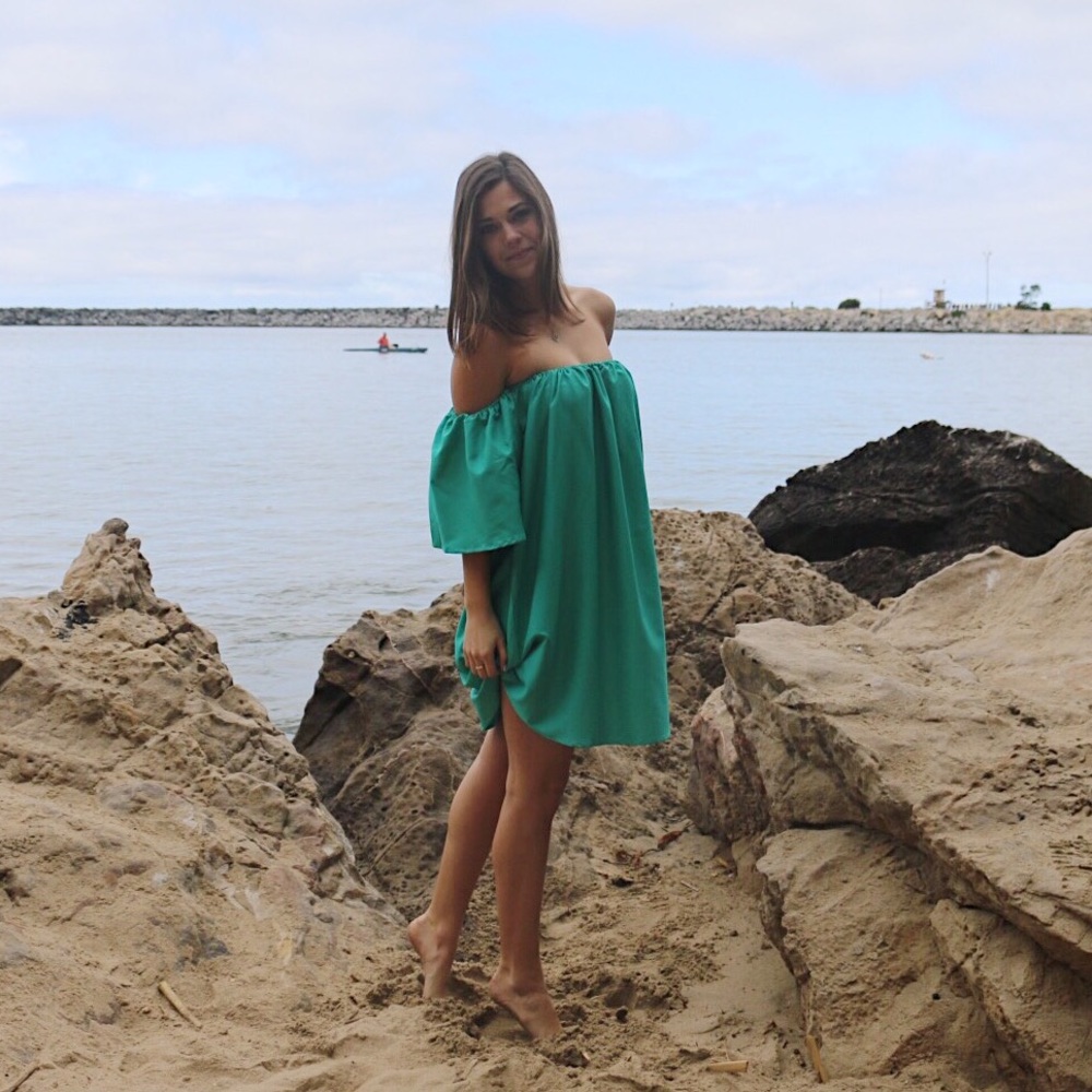 teal off the shoulder dress - Picture 1 of 4