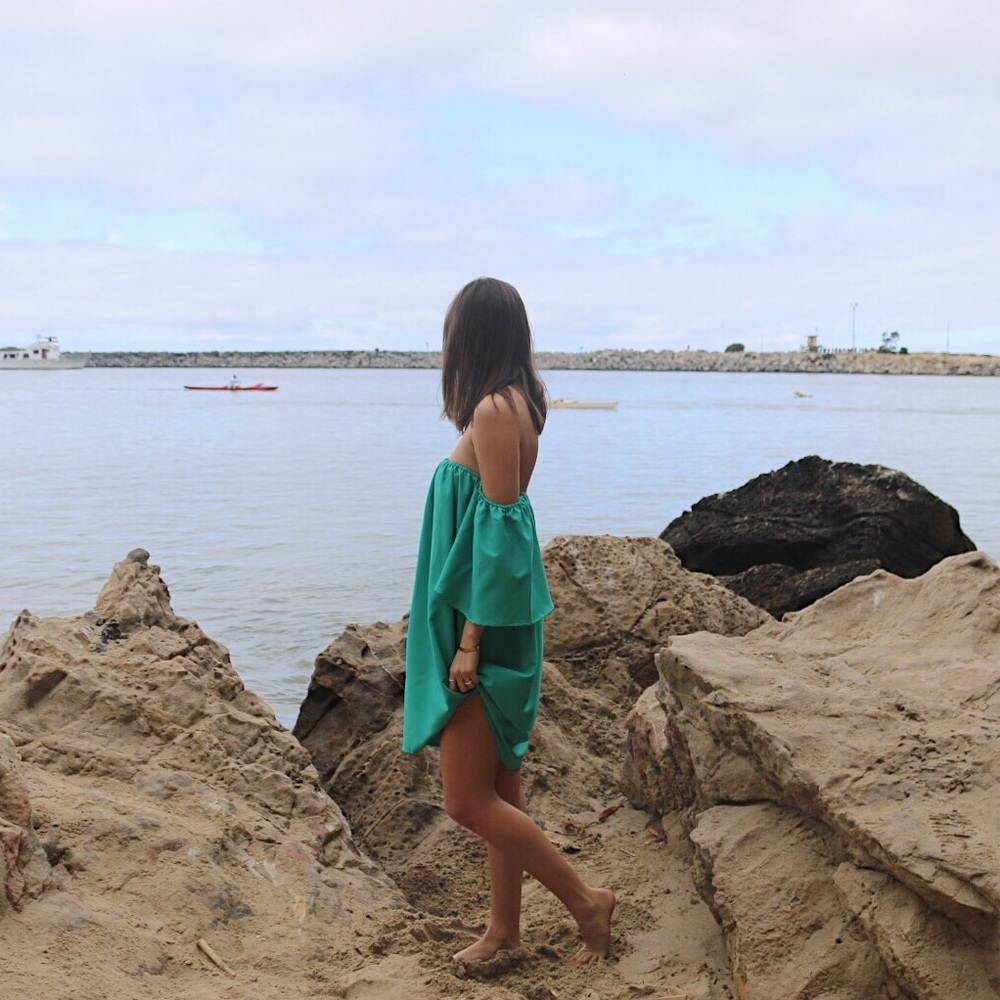 teal off the shoulder dress - Picture 2 of 4