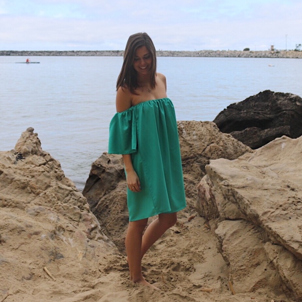 teal off the shoulder dress - Picture 4 of 4