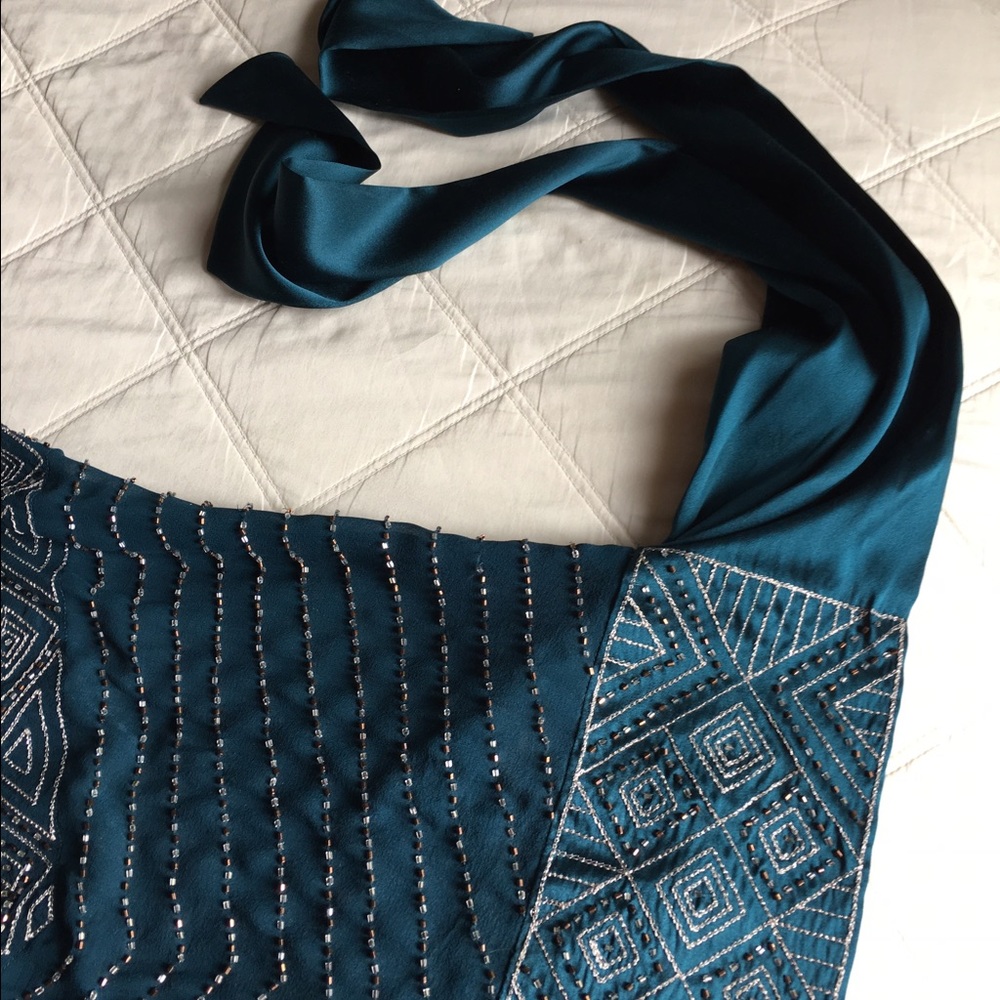 ❌🥂SOLD🥂❌Bebe Blue Silk Beaded Side-Zip Cami - Picture 3 of 8