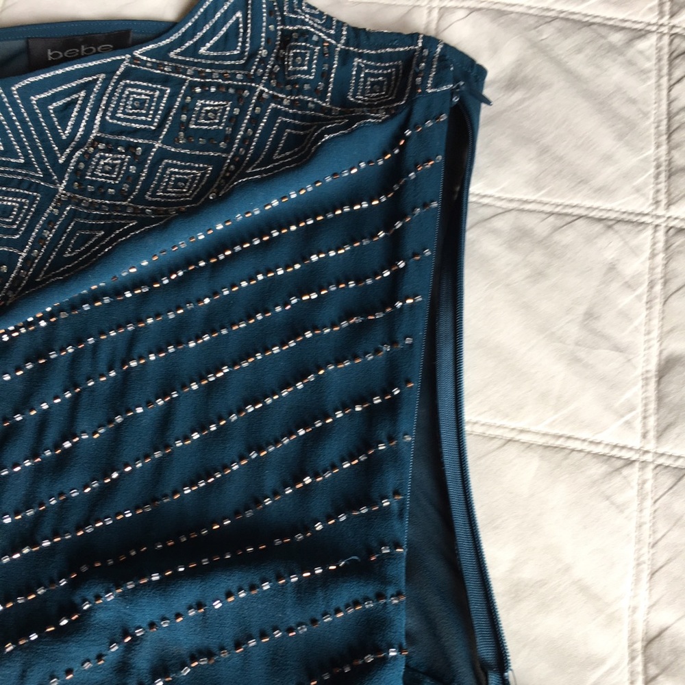❌🥂SOLD🥂❌Bebe Blue Silk Beaded Side-Zip Cami - Picture 7 of 8