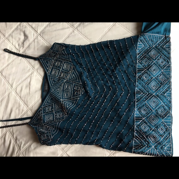 ❌🥂SOLD🥂❌Bebe Blue Silk Beaded Side-Zip Cami - Picture 2 of 8